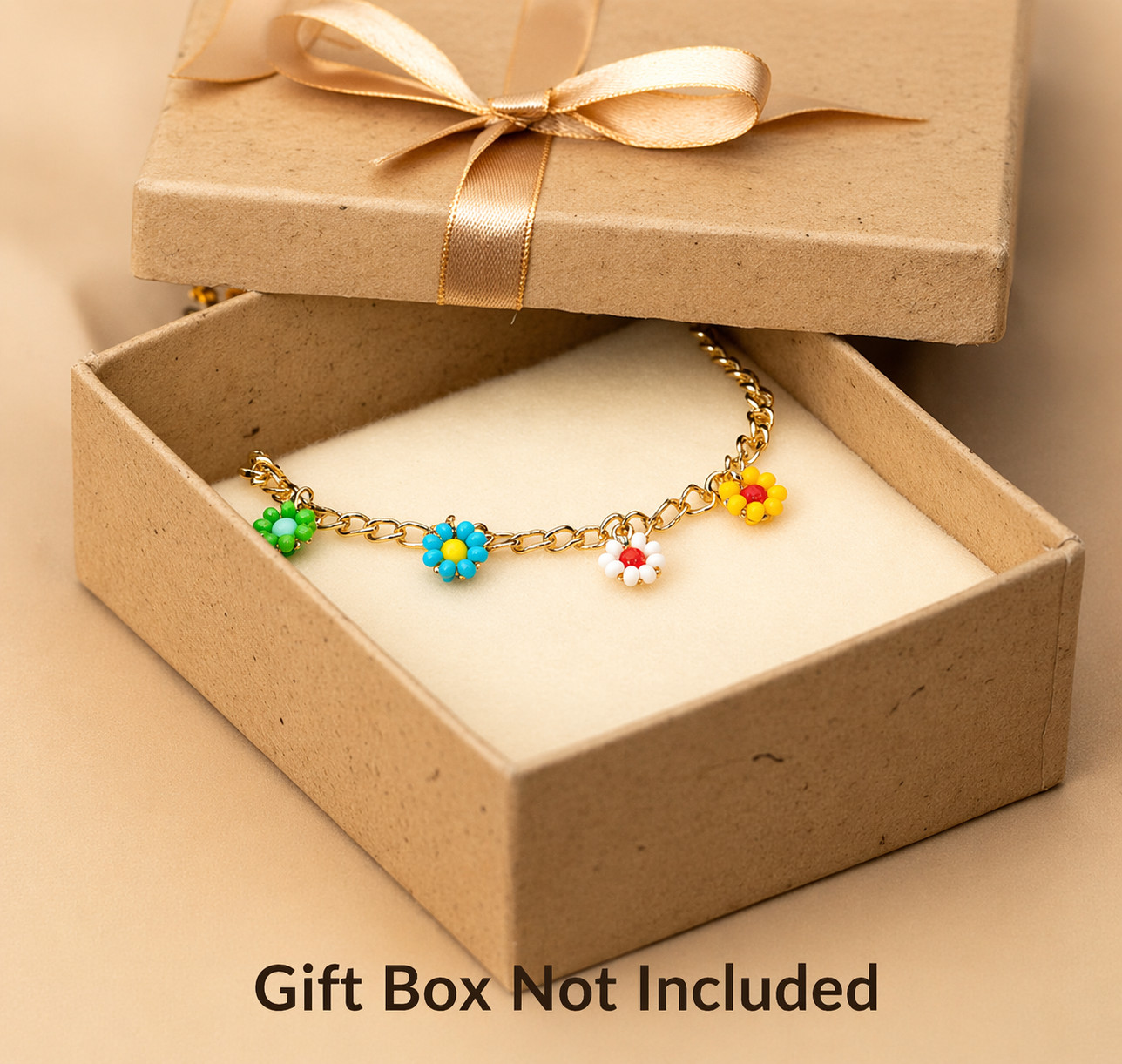 Gold-Tone Colorful Flower Charm Anklet Women Boho Beach Summer Adjustable Gift