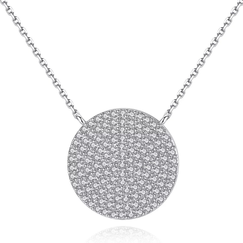 ZARD Round Disc Pendant Necklace with Cubic Zirconia Accents and Platinum Plate