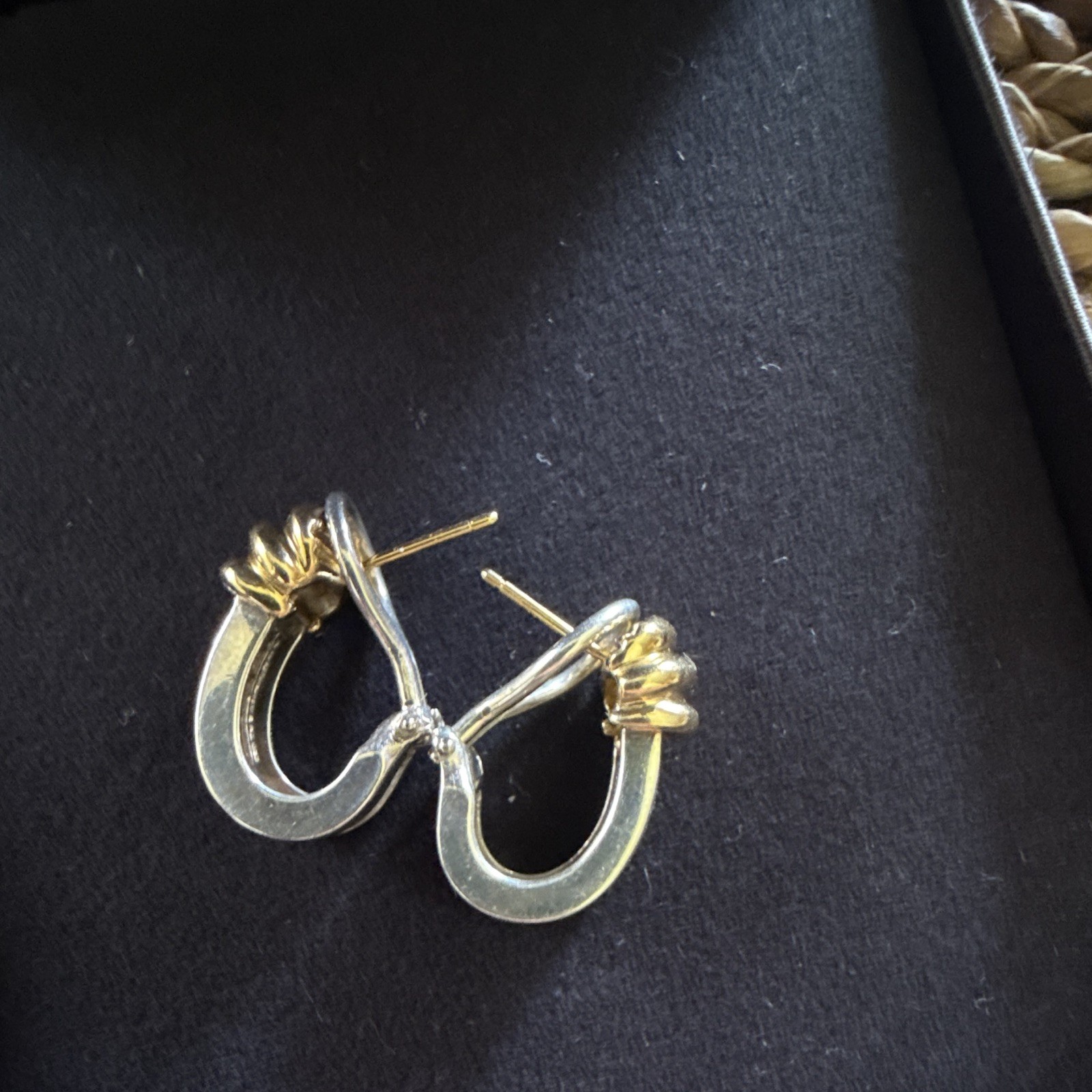 Tiffany-2-Tone Silver/Gold Huggie Hoop Earrings Latch Back Metal, No Stone