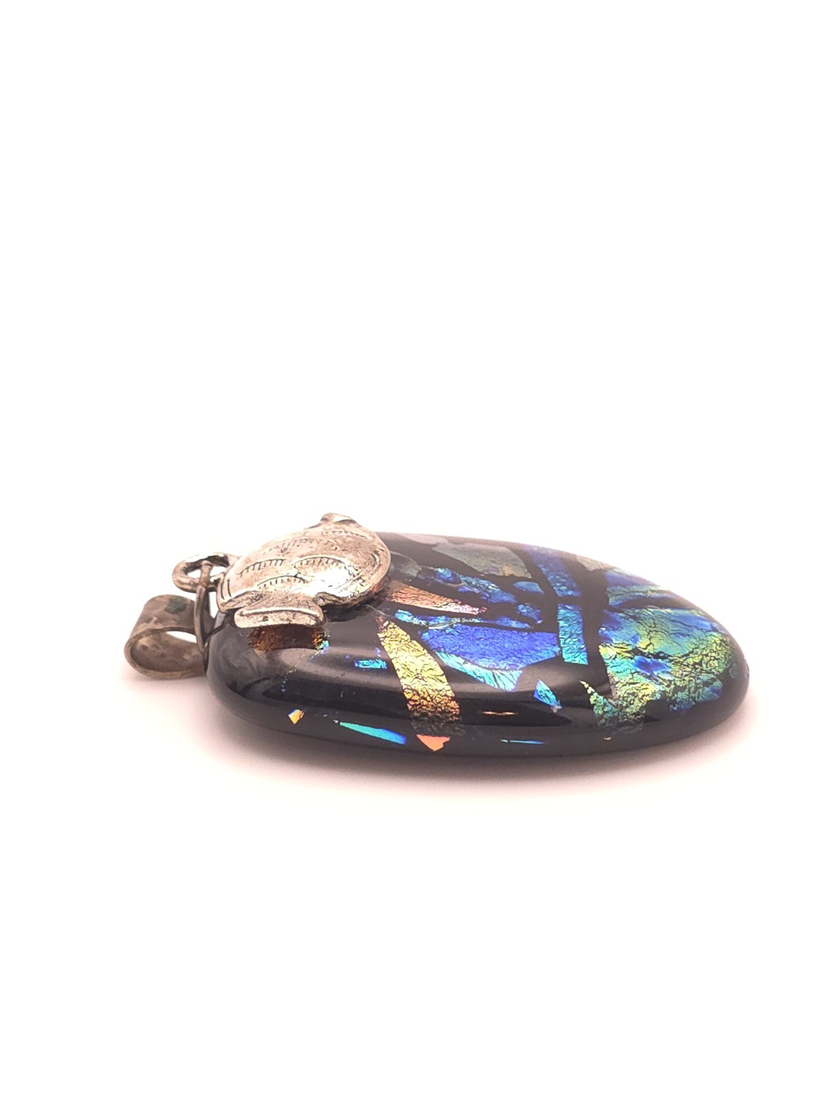 Dichroic Multicolor Glass Pendant Silver Tone Metal Fish Charm Bail