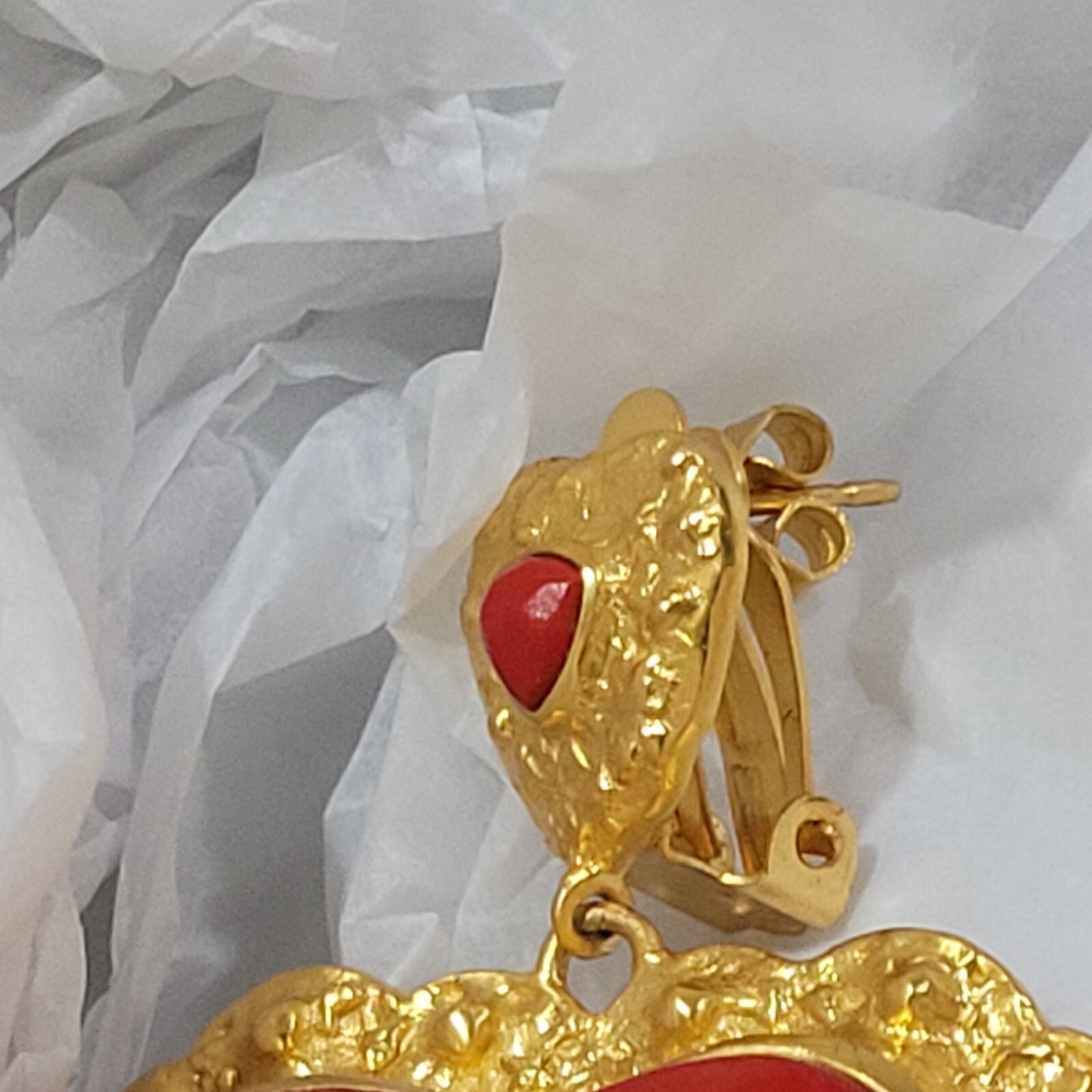 VALERE HUGE RED DROP EARRINGS 24k Gold Plated Genuine Gemstones Giftable