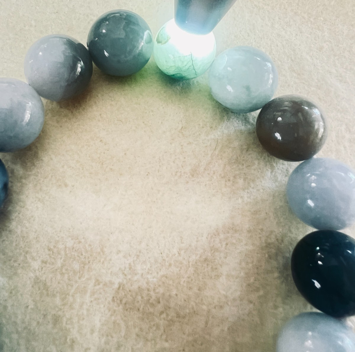 Burmeses Type A Jadeite Adjustable White Green Beaded Bracelet 13.5mm 翡翠缅紫绿