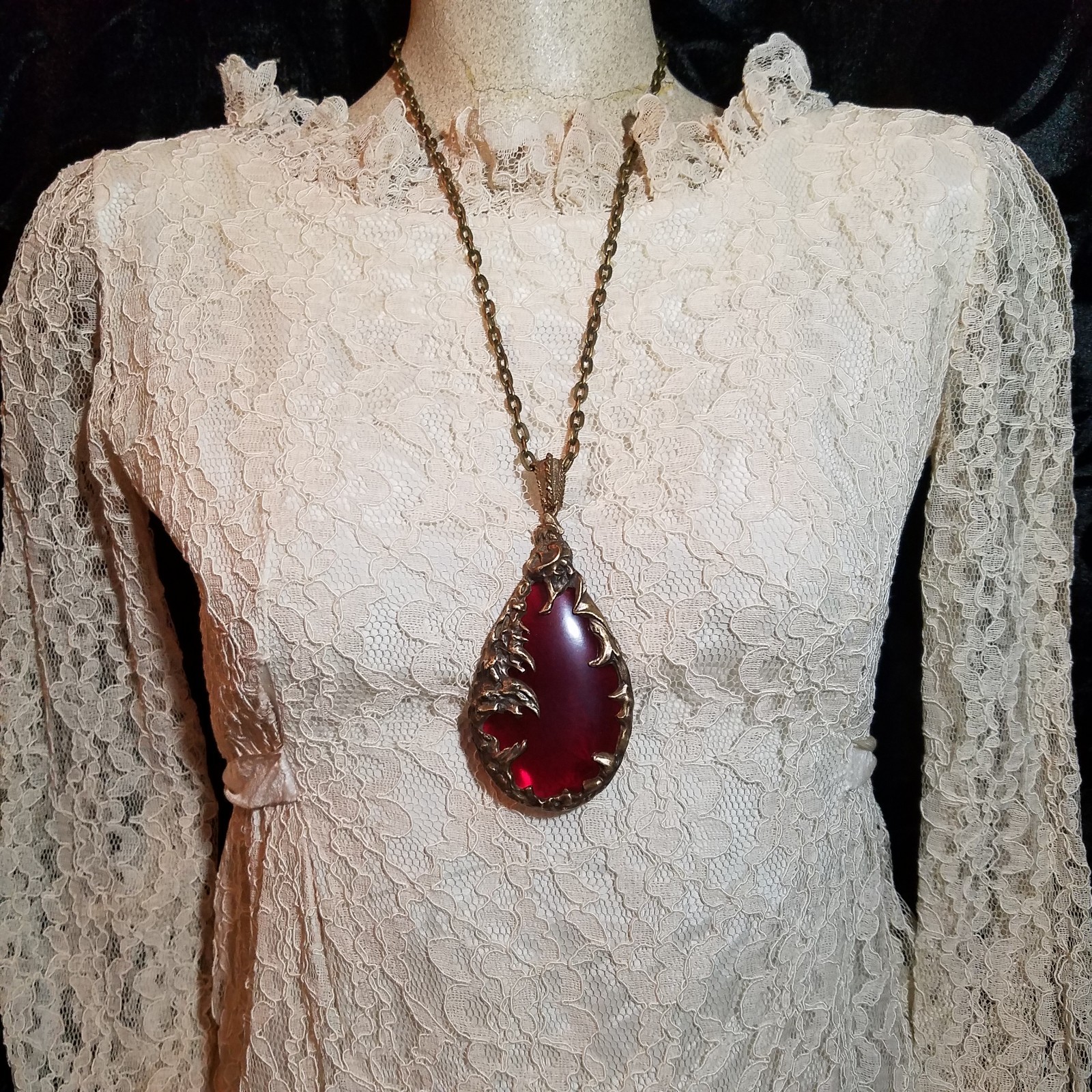 Love Witch Necklace: Red Teardrop Pendant, 1960s Style Jewelry