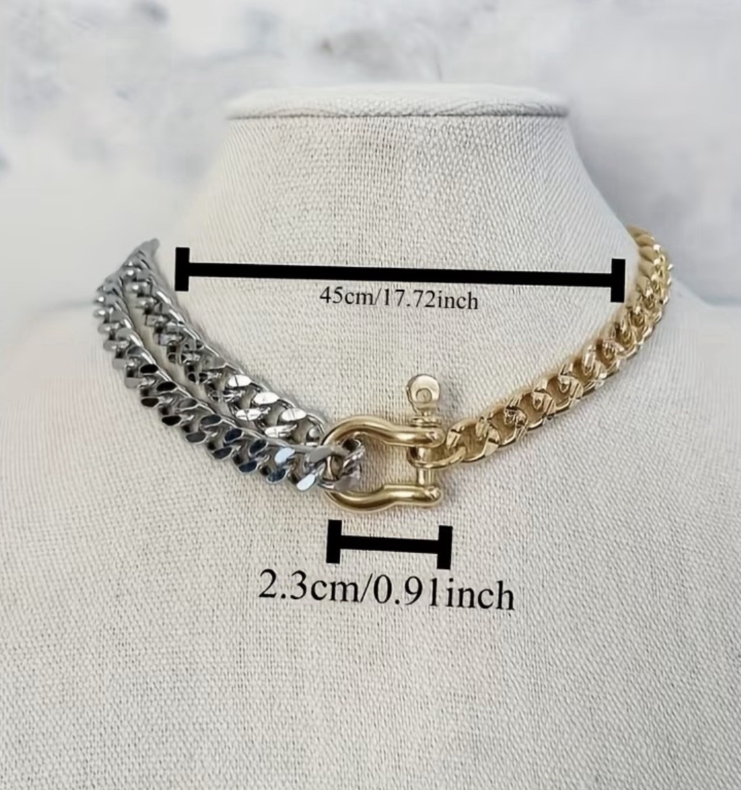 Silver & Gold Dual Chain necklace w/ Industrial Style Shackle Clasp