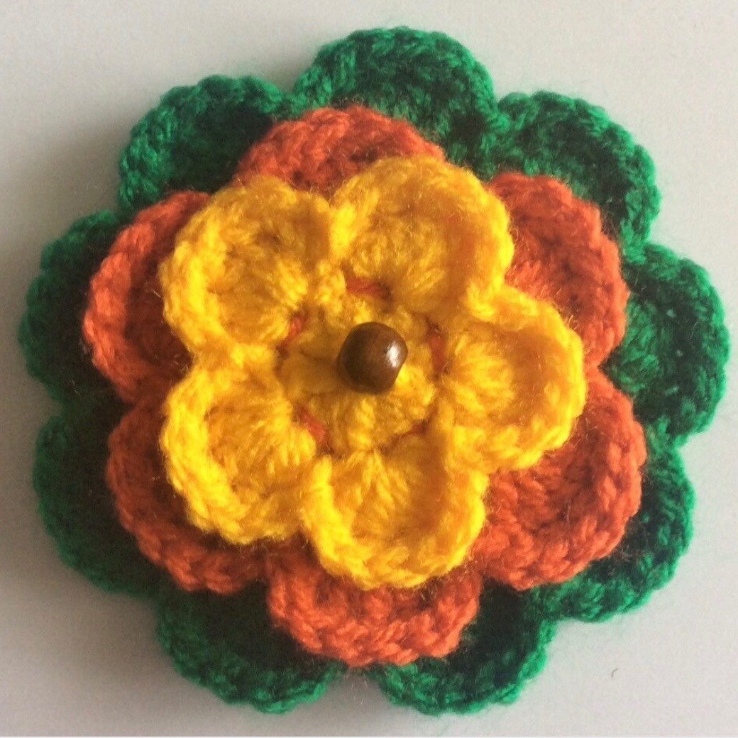 Crochet Flower Brooch Pin Retro Bead Boho Botanical Autumnal Wedding Handmade