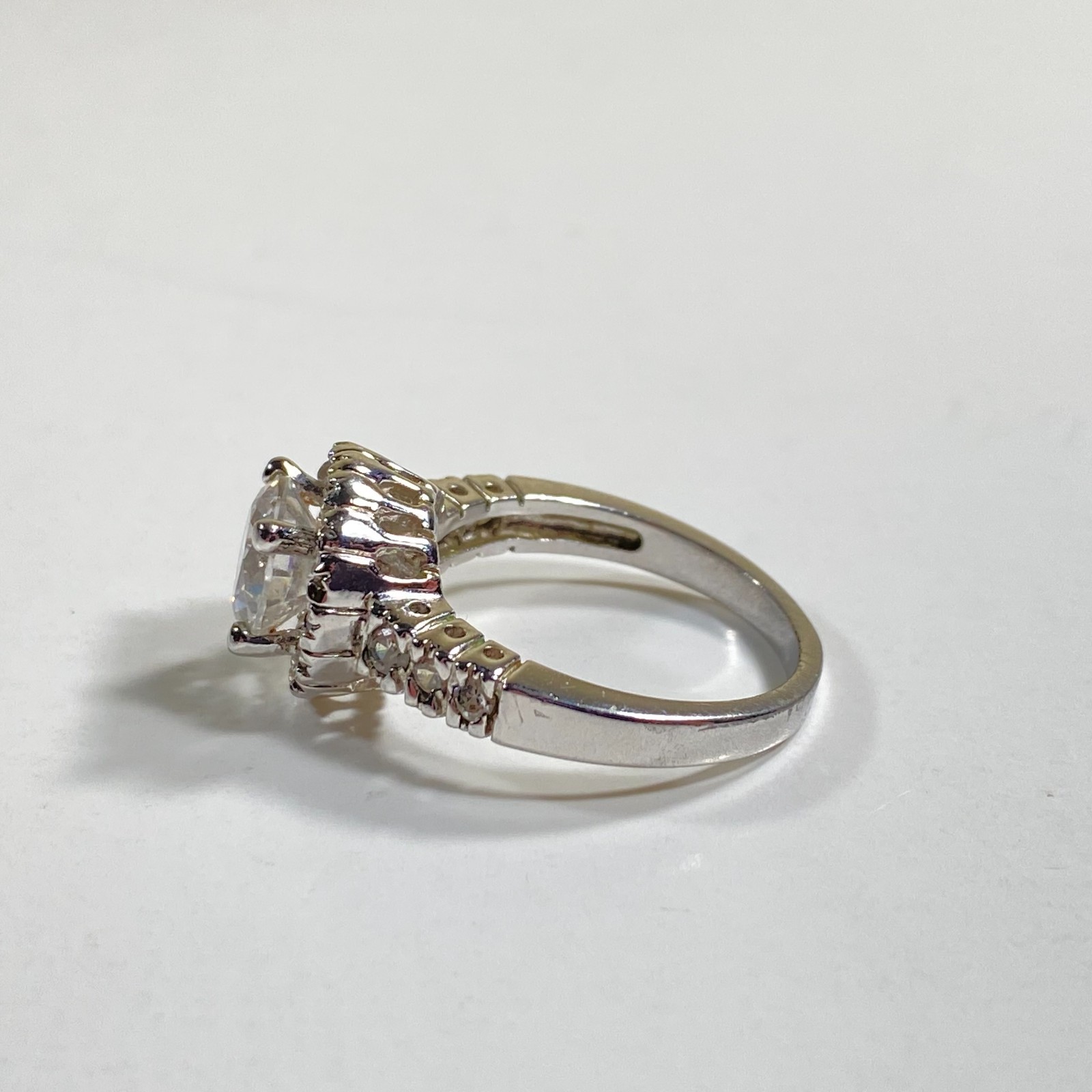 Lia Sophia Round Crystal CZ Halo Setting Ring Silver Tone Pave Size 8 Very Good