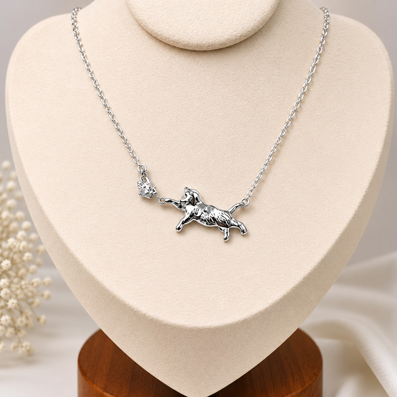 Cat Butterfly Pendant Necklace Silver Tone Ladies Jewellery Gift