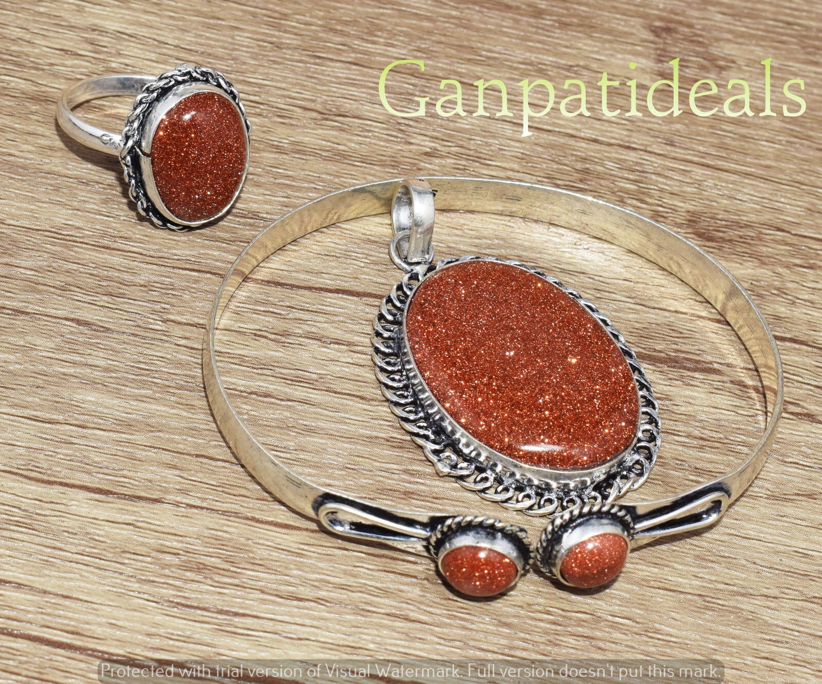 Sunstone Mix Shape 3pcs Combo Set 925 Silver Plated Wholesale Lot Jewelry