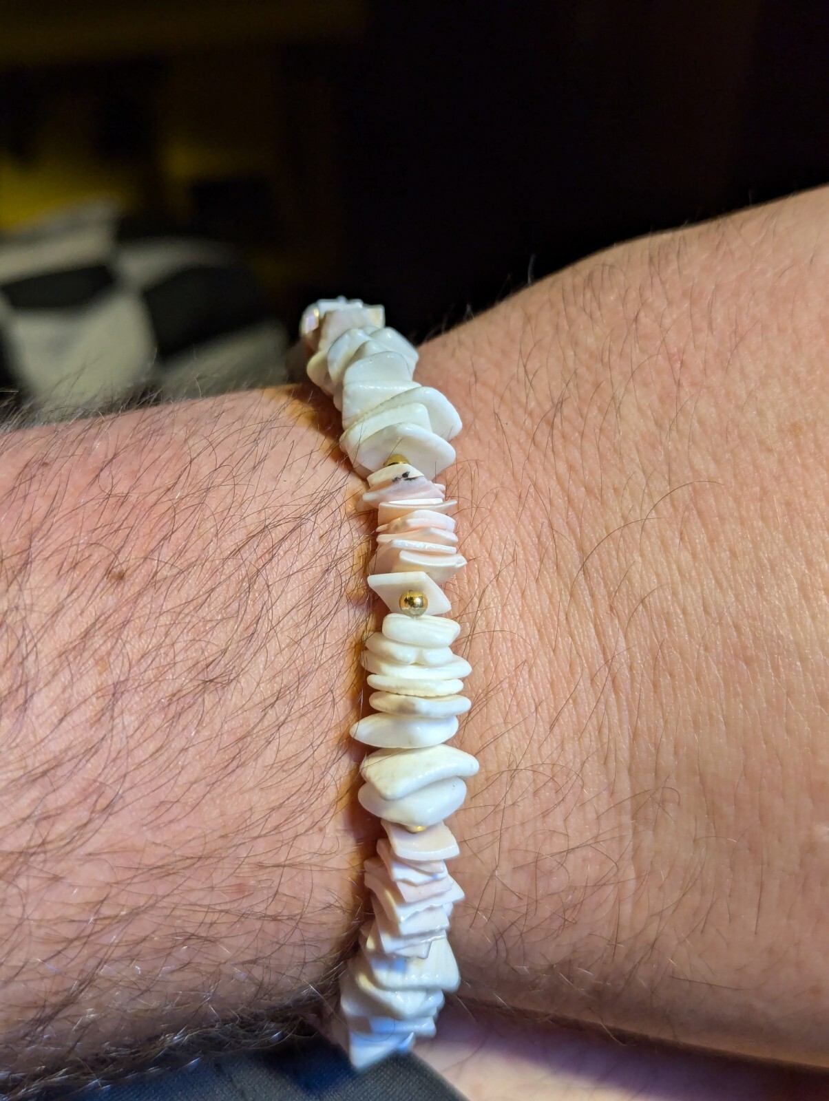 White Puka Shell Bracelet or Anklet (10 inches long) with Layered Gold Beads