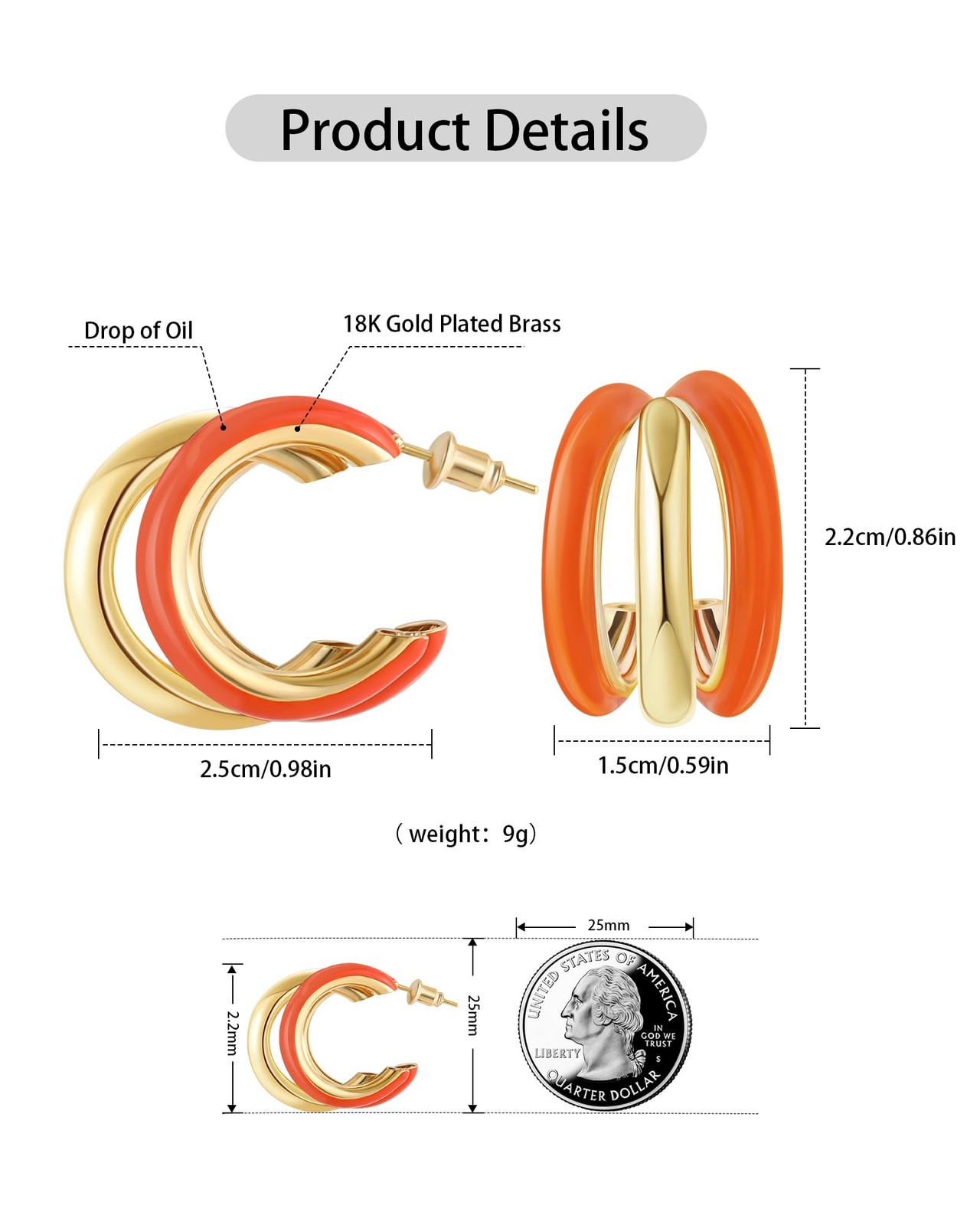 Gold Chunky Triple Hoop Earrings, Thick Three Open Hoop Earrings for Women Tr…