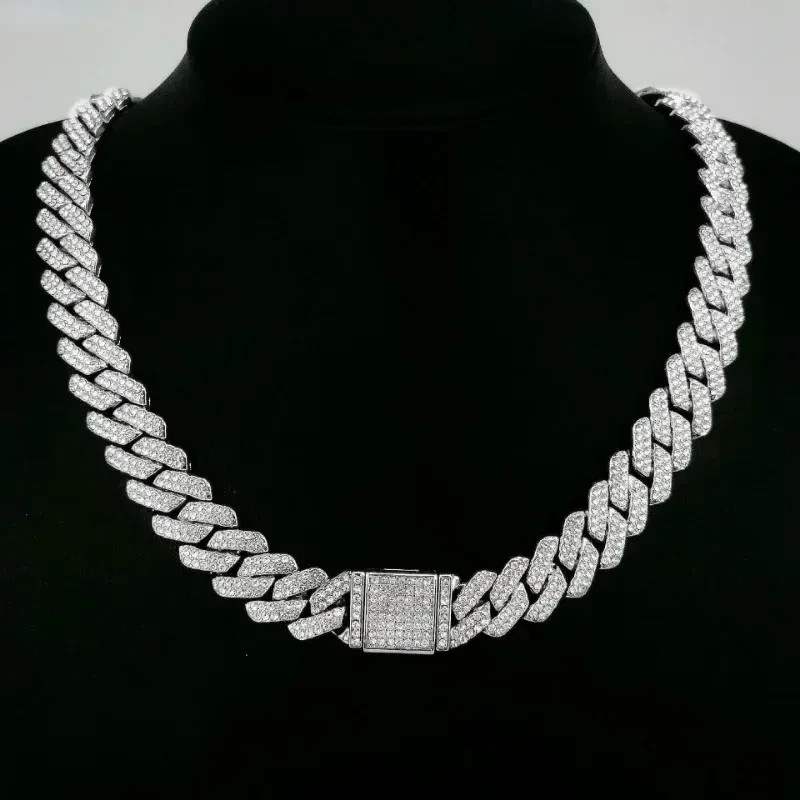 Luxury Iced Out Cuban Link Chain Necklace Men Thick Miami Cuban Hip Hop Jewelry