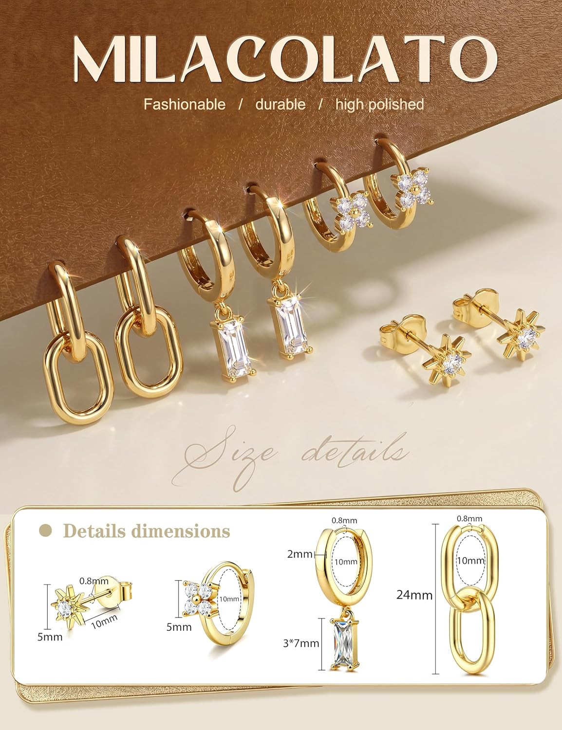 4 Pairs Silver Earrings for Women, Hypoallergenic 14K Gold Filled/Sterling Silve