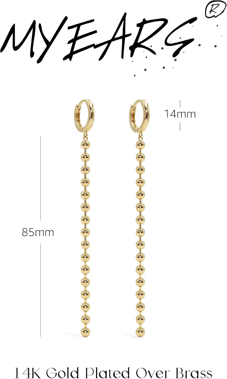 Women Chain Earrings Gold Huggie Hoop Dangle Drop 14K Gold Filled Small Boho Bea