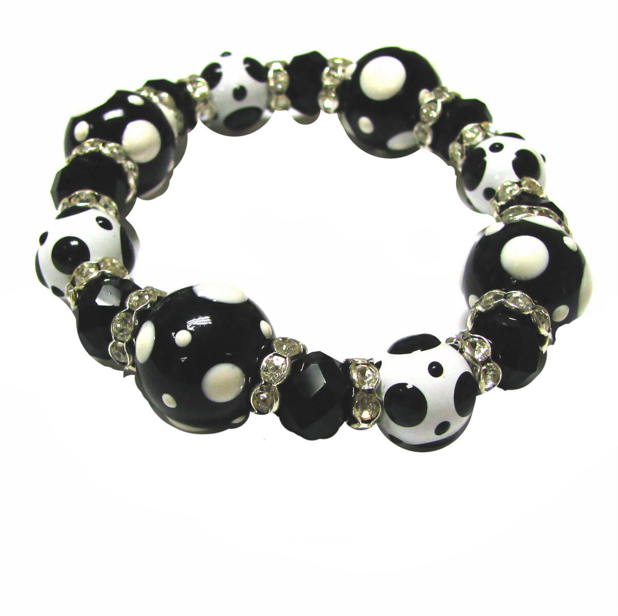 Polka Dot Bracelet Earring set Black Classic Bracelet for Women Beaded Stretch