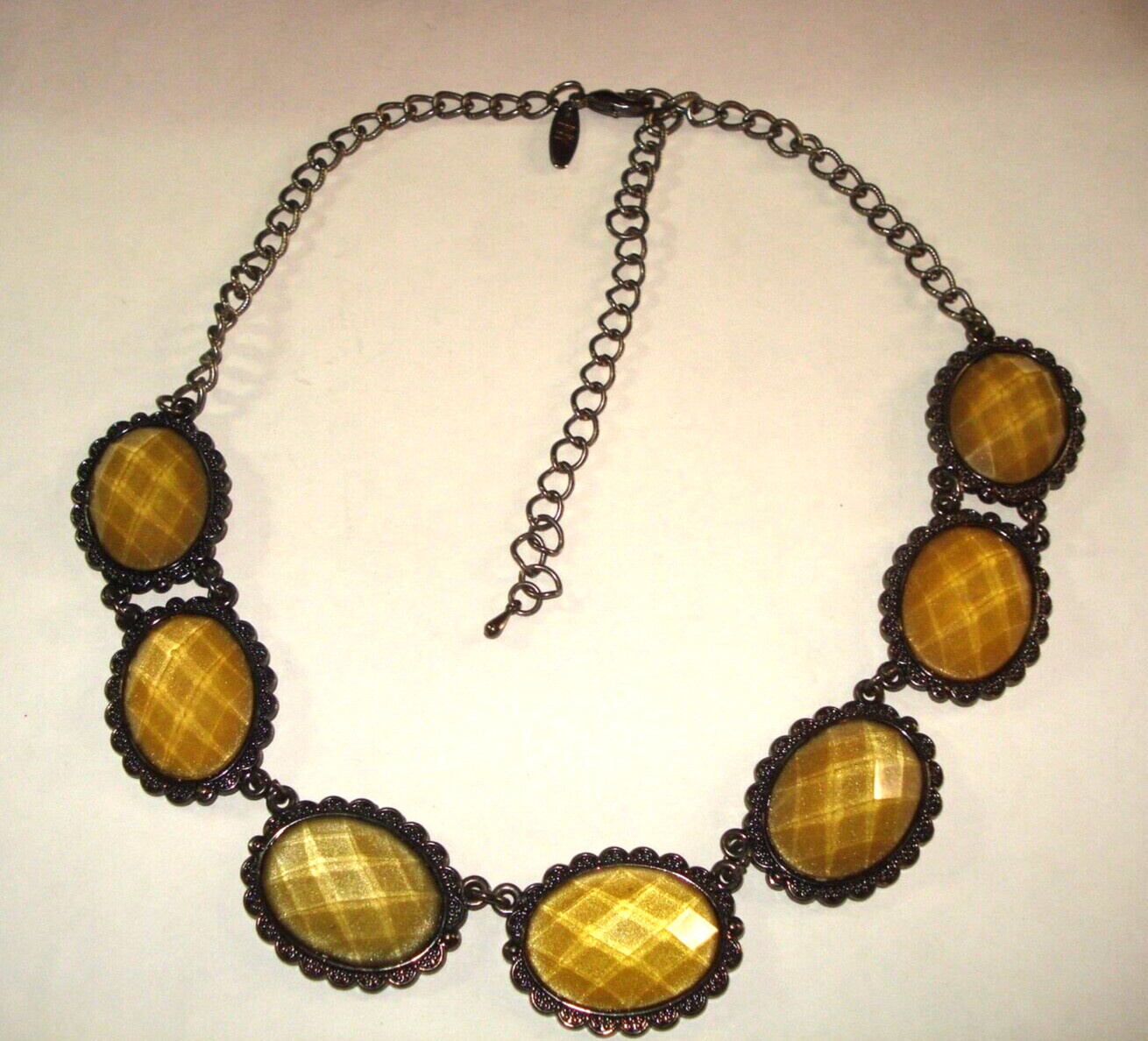 Black Silver Tone Yellow Faceted Oval Stones Choker Necklace NY