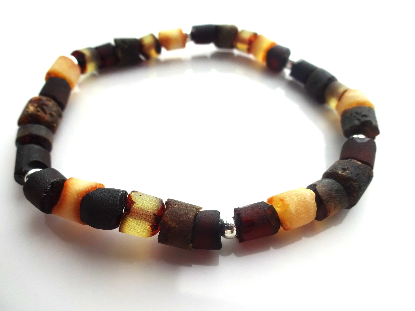 Handmade Men’s Natural Amber Bead Bracelet – Elastic Cord 20cm, 8in