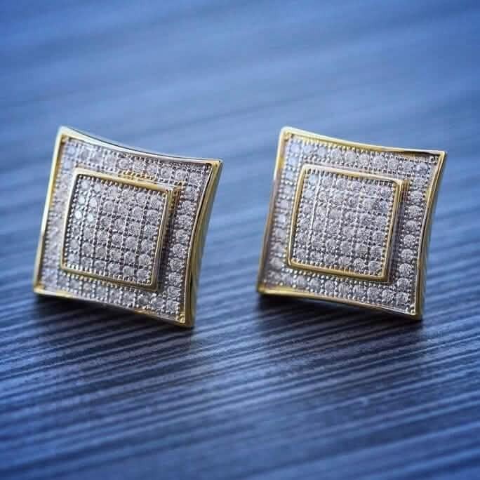 Men’s Solid 14k Gold Large Square Lab Diamond Screw Back Earrings