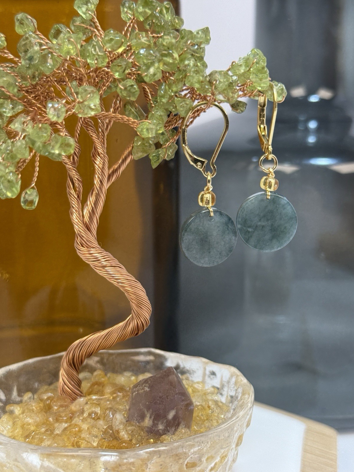 Blue Water Jade Dangle Earrings 13.7/2.4MM