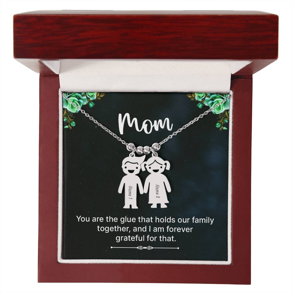 Engraved Kid Charm Mom Necklace, Personalized Children’s Name Pendant, Custom Mo