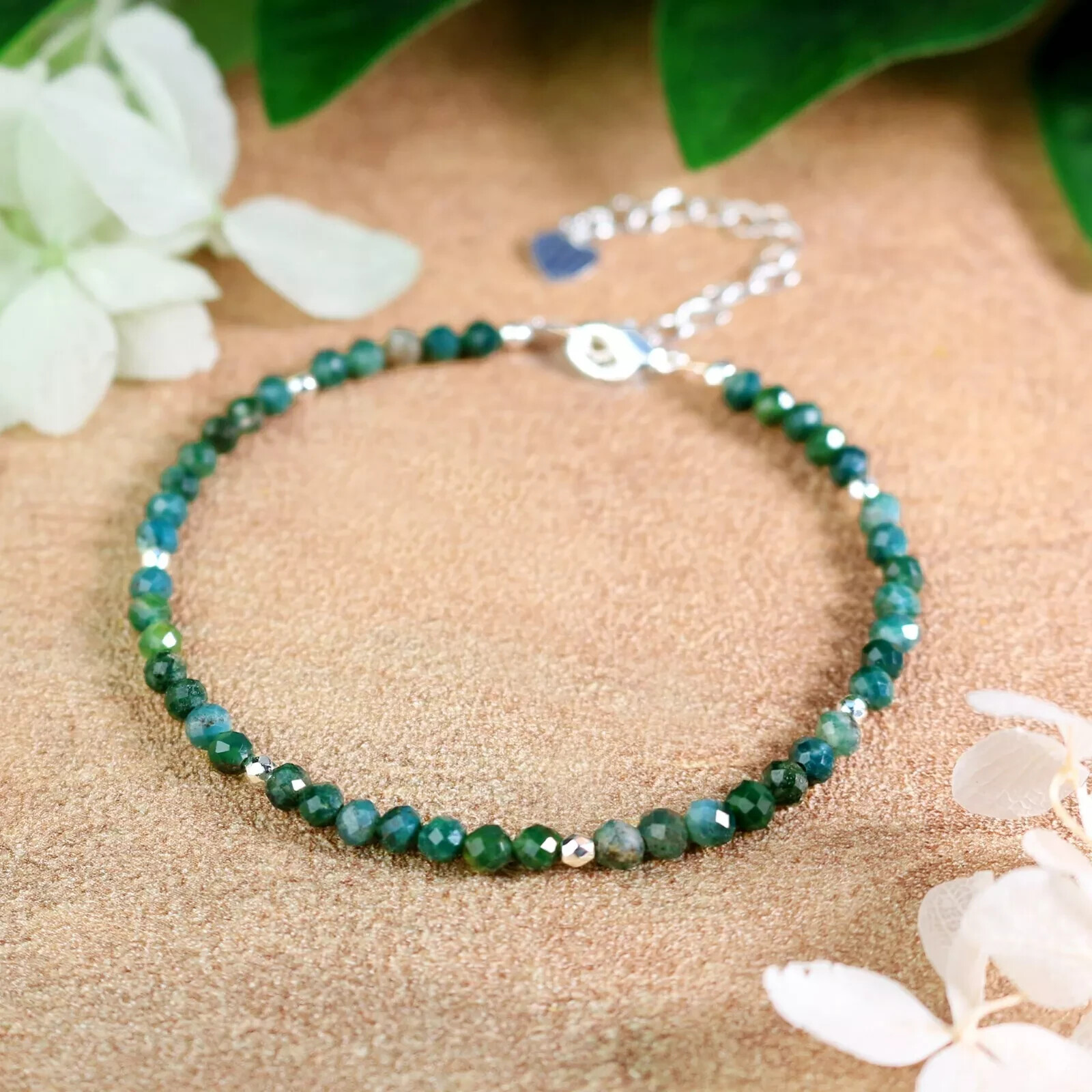Delicate 3mm Moss Agate Minimalist Lucky Energy Bracelet Perfect Gift For Family