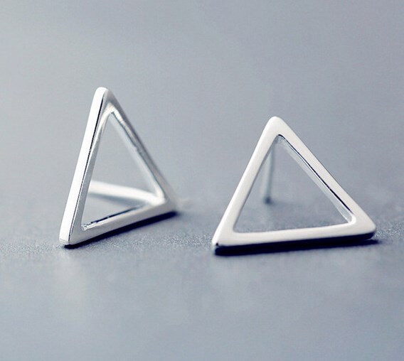 Fashion Women 1.5×1.3cm Triangle 925 Sterling Silver Stud Earrings Gift Box S4
