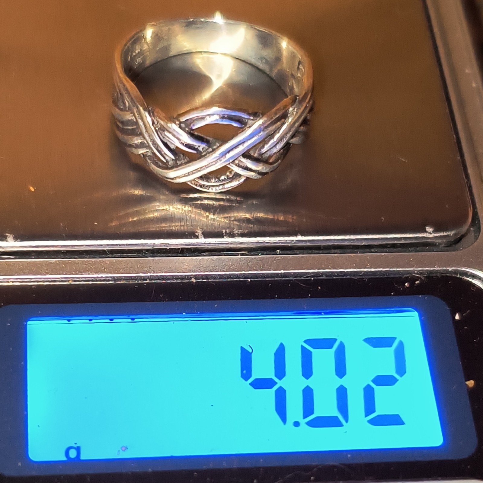 925 Sterling Silver Braided Band Ring No Stone 8mm Wide Silver Sz 7