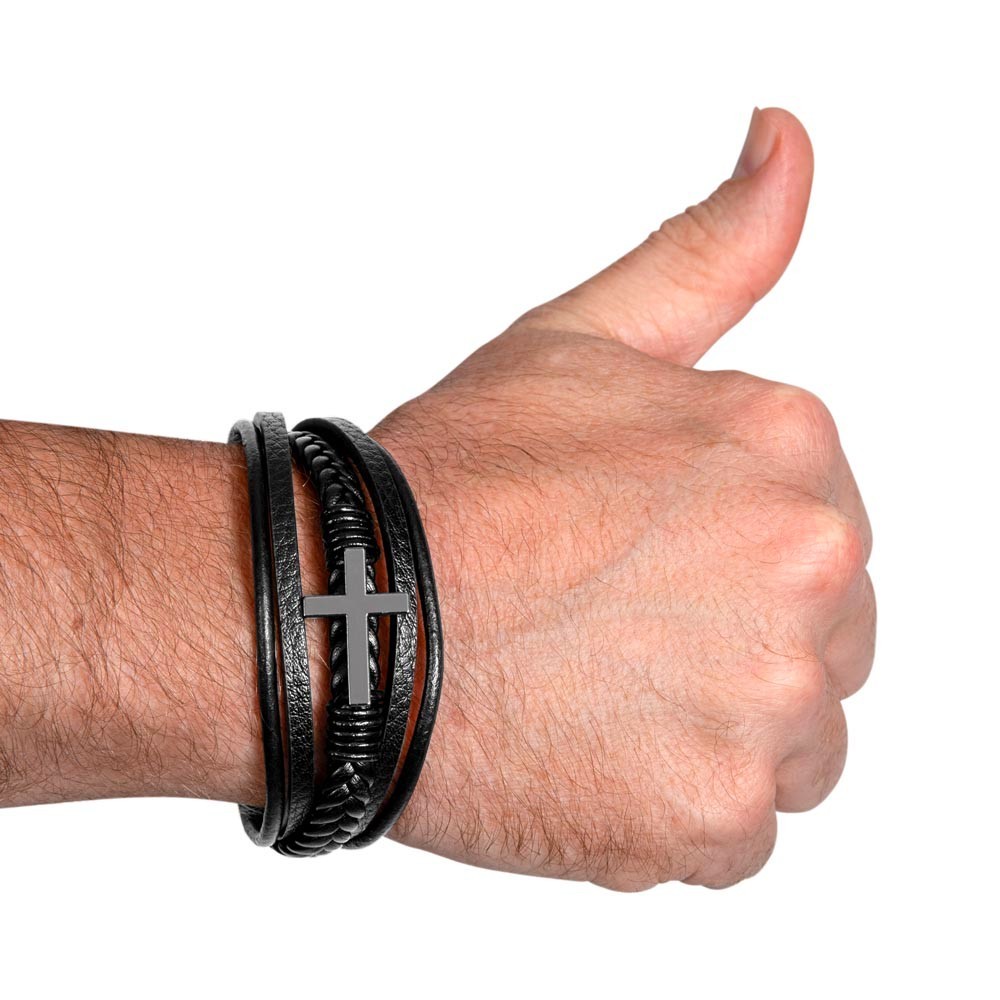To My Dearest Grandson Cross Bracelet Christmas Birthday Graduation Gift for Men