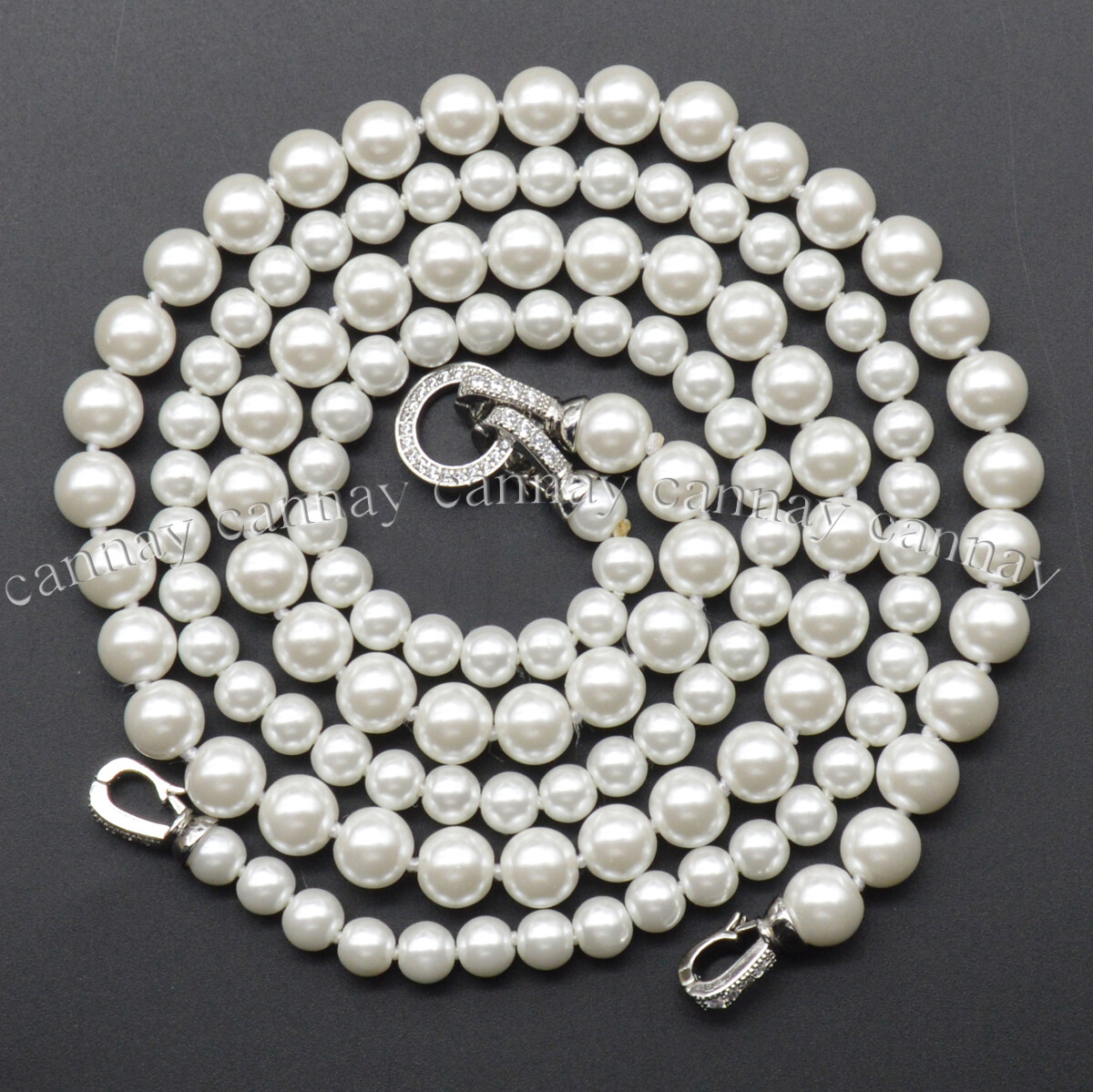 2Rows 6mm 8mm South Sea White Shell Pearl Faux Pearl Round Beads Necklace 18-20″