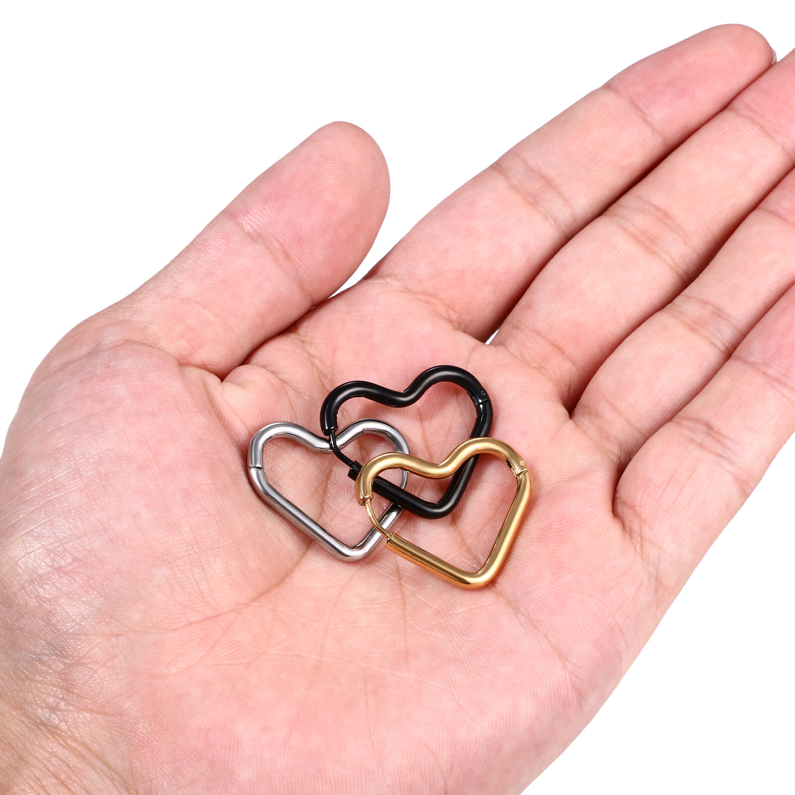 Women Glossy Heart Hoop Earrings Pierced Stud Stainless Steel Hypoallergenic 18G