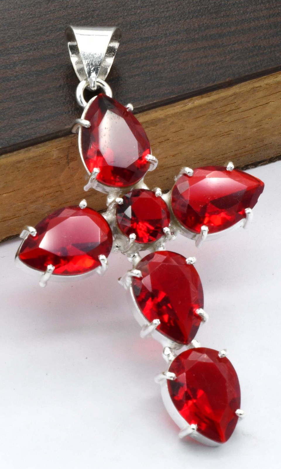Garnet Natural Gemstone Cross Pendant Jewelry 1.1″ P 3907