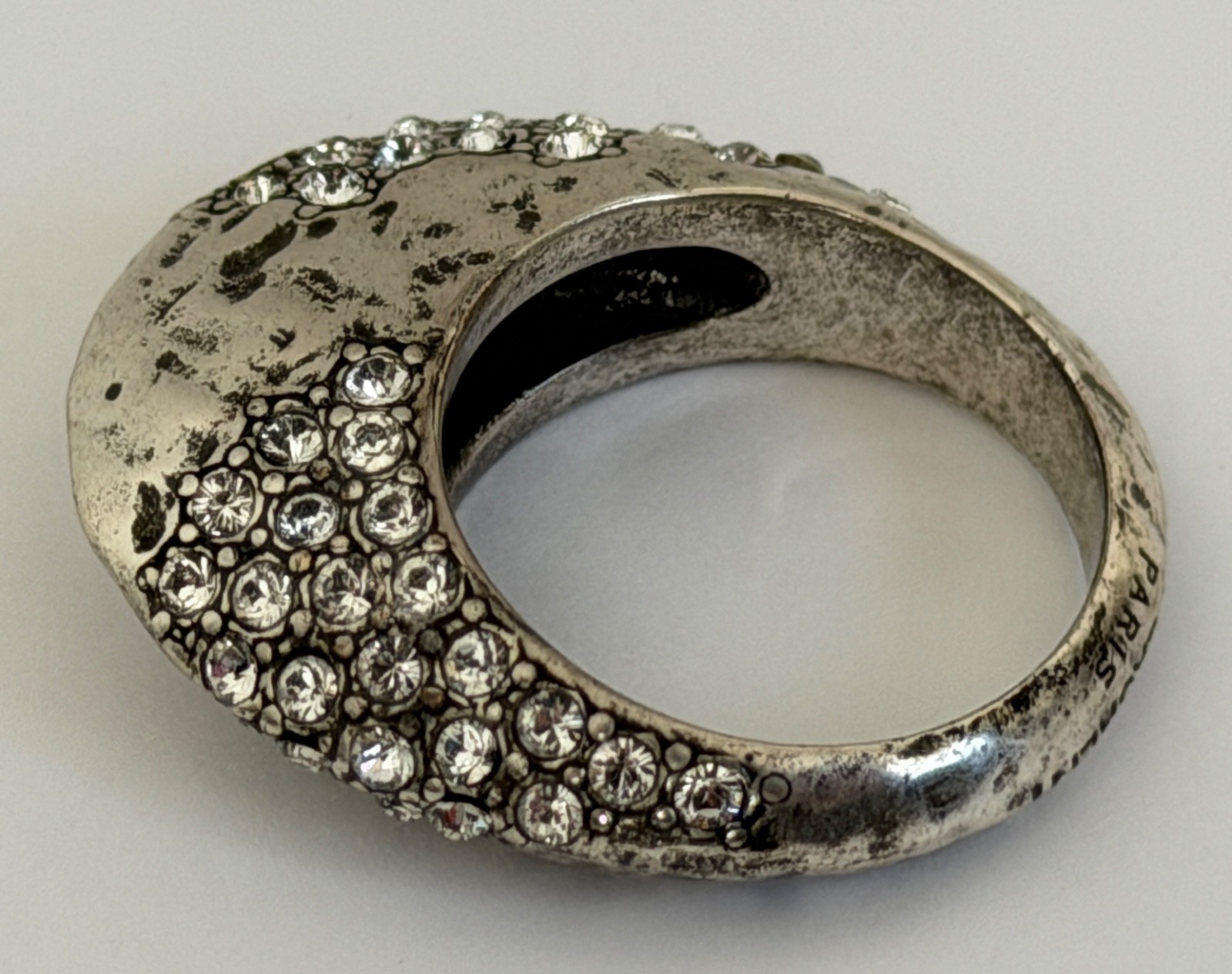 NWT Saint Laurent YSL Crystal Molten Bumpy Silver Brass 3D Dome Band Ring 6 $895