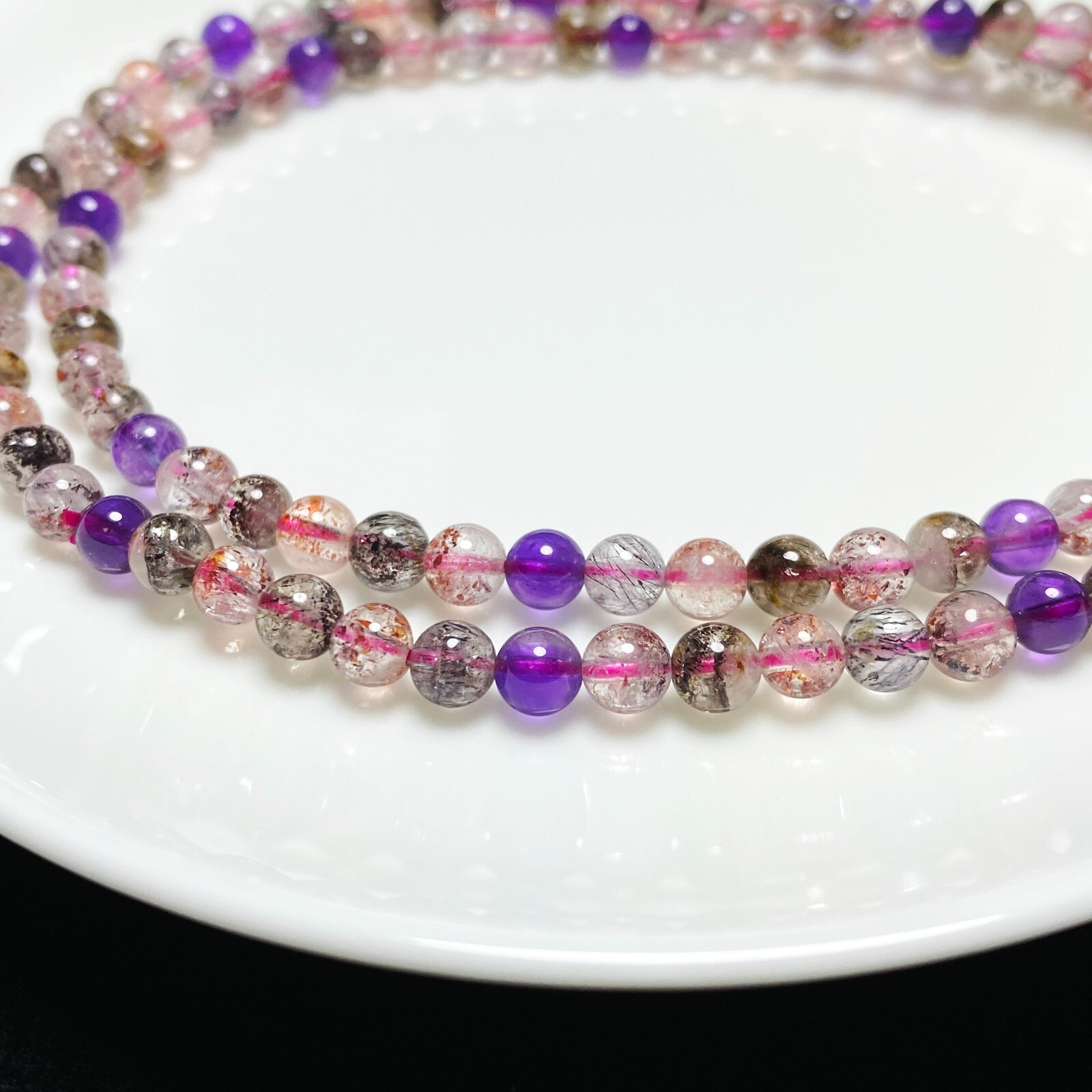 5.1mm Natural Super Seven 7 Rutilated Amethyst Crystal Beads Bracelet AAAA C10