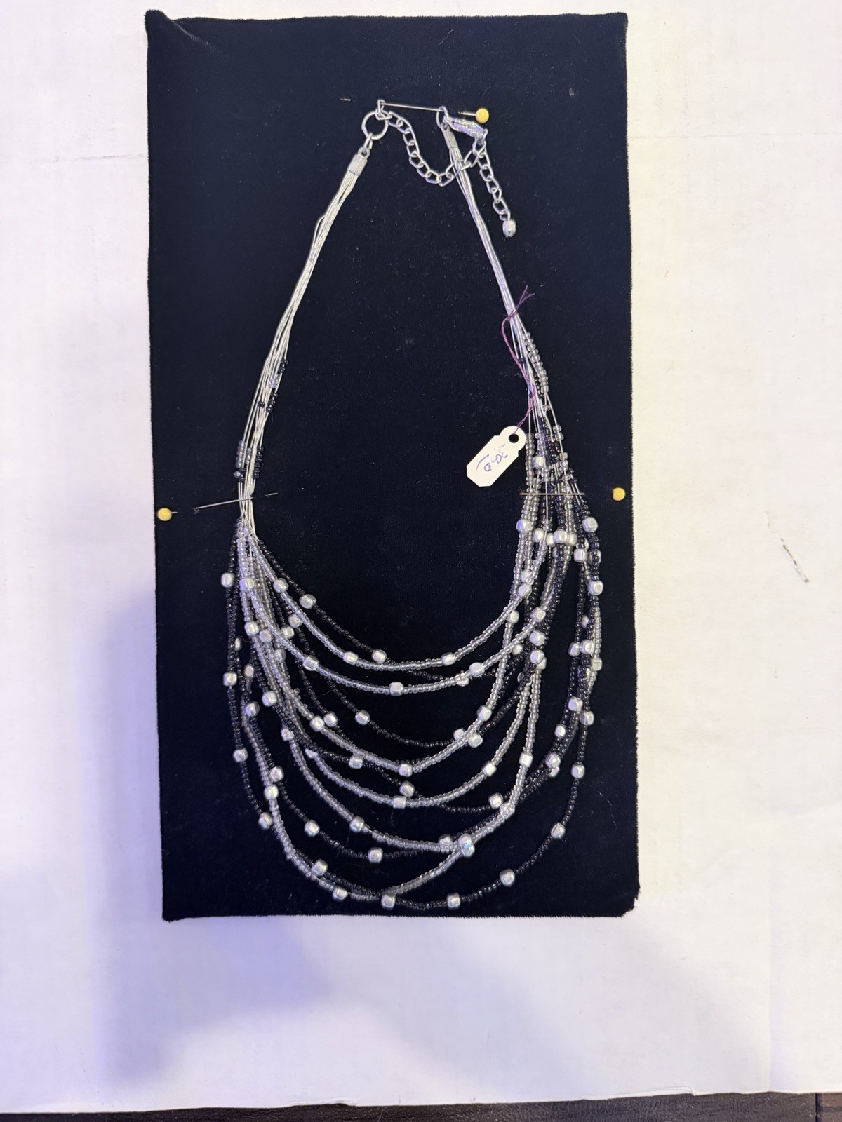 Fun Floating White and Black Bead Layered Necklace Bib Style, New.