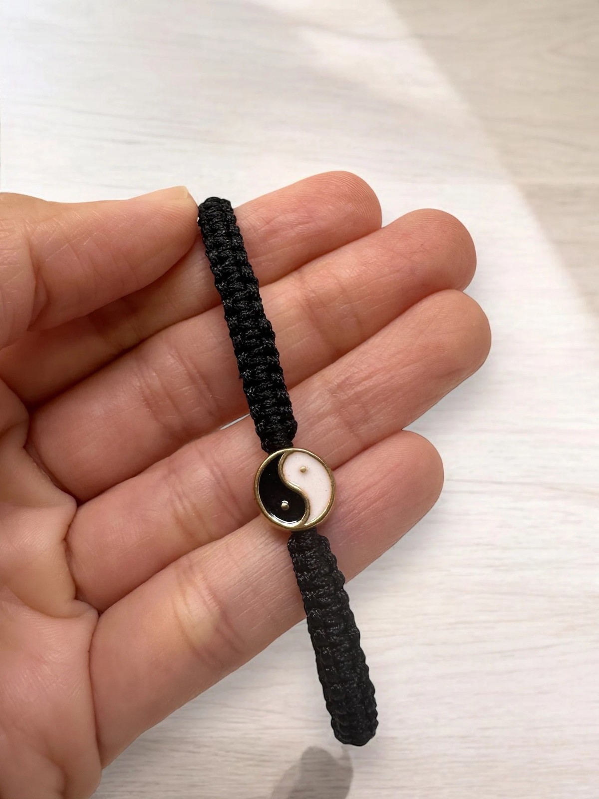 Yin Yang Bracelet Adjustable Black Braided Feng Shui Charm Unisex 5-10in