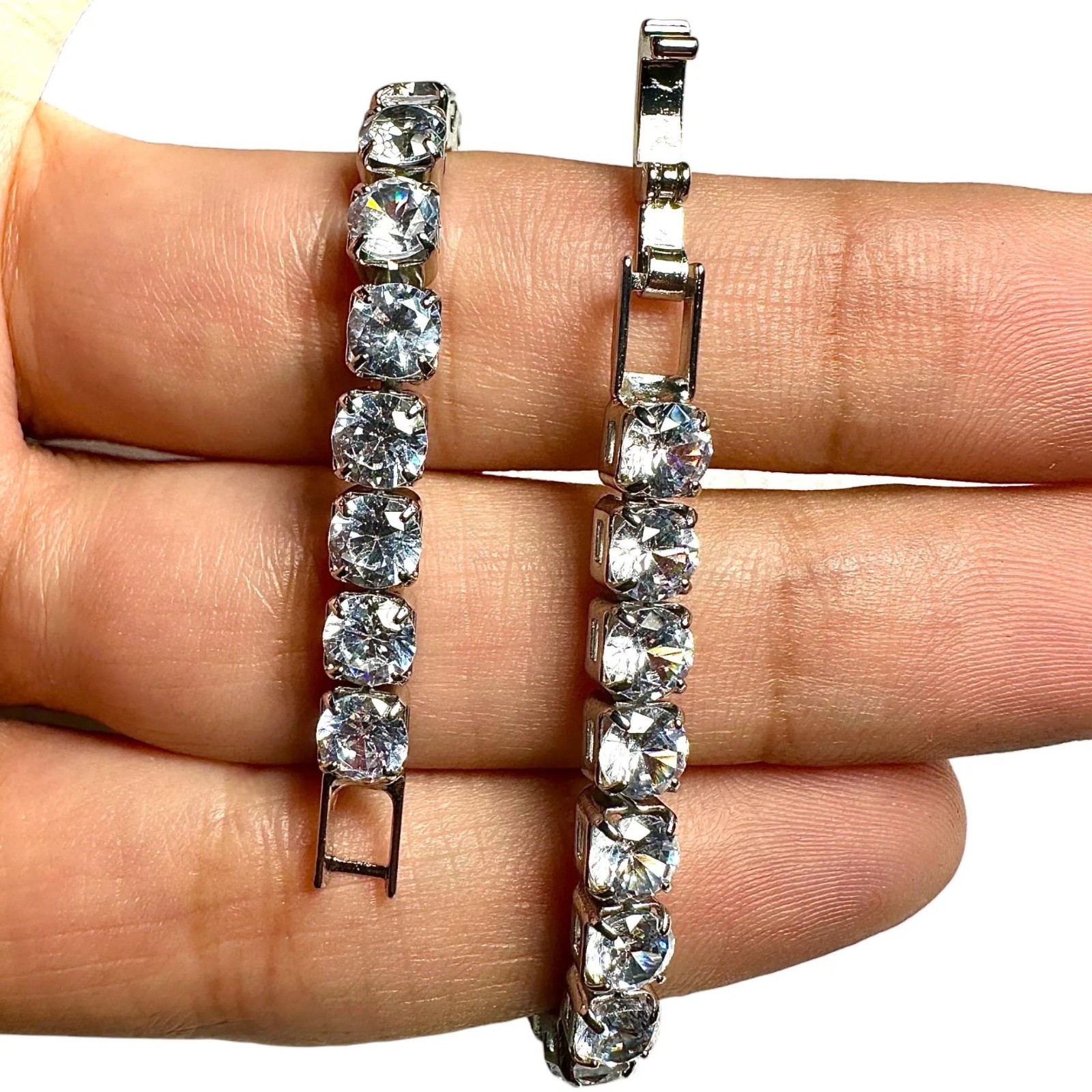 CZ Tennis Bracelet Silver Plated Clear Cubic Zirconia 6.7/7.5 Inch Gift For Her