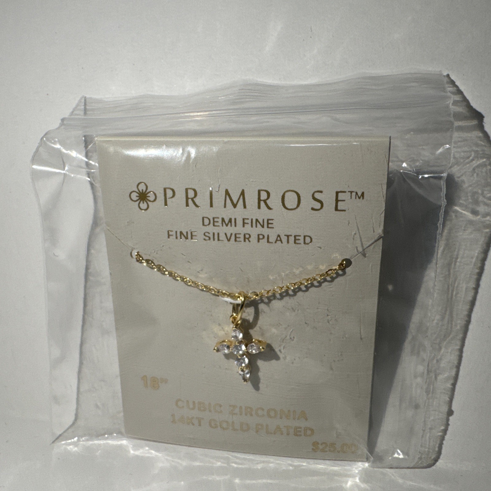 PRIMROSE 14k Gold Flash Plated Cubic Zirconia Cross Cable Chain Pendant Necklace