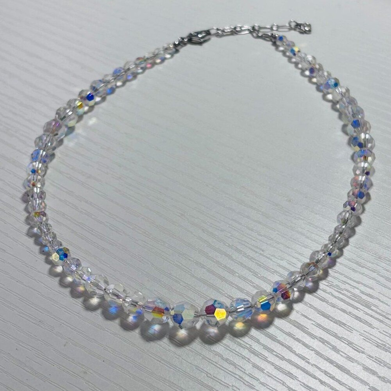 Aurora Borealis Crystal Beaded Necklace Clear AB Sparkle 16”