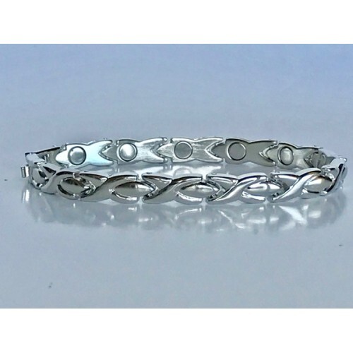 Magnetic Bracelet 7.5″ Silver Tone Kisses Hugs ARTHRITIS THERAPY ❤️ Beautiful