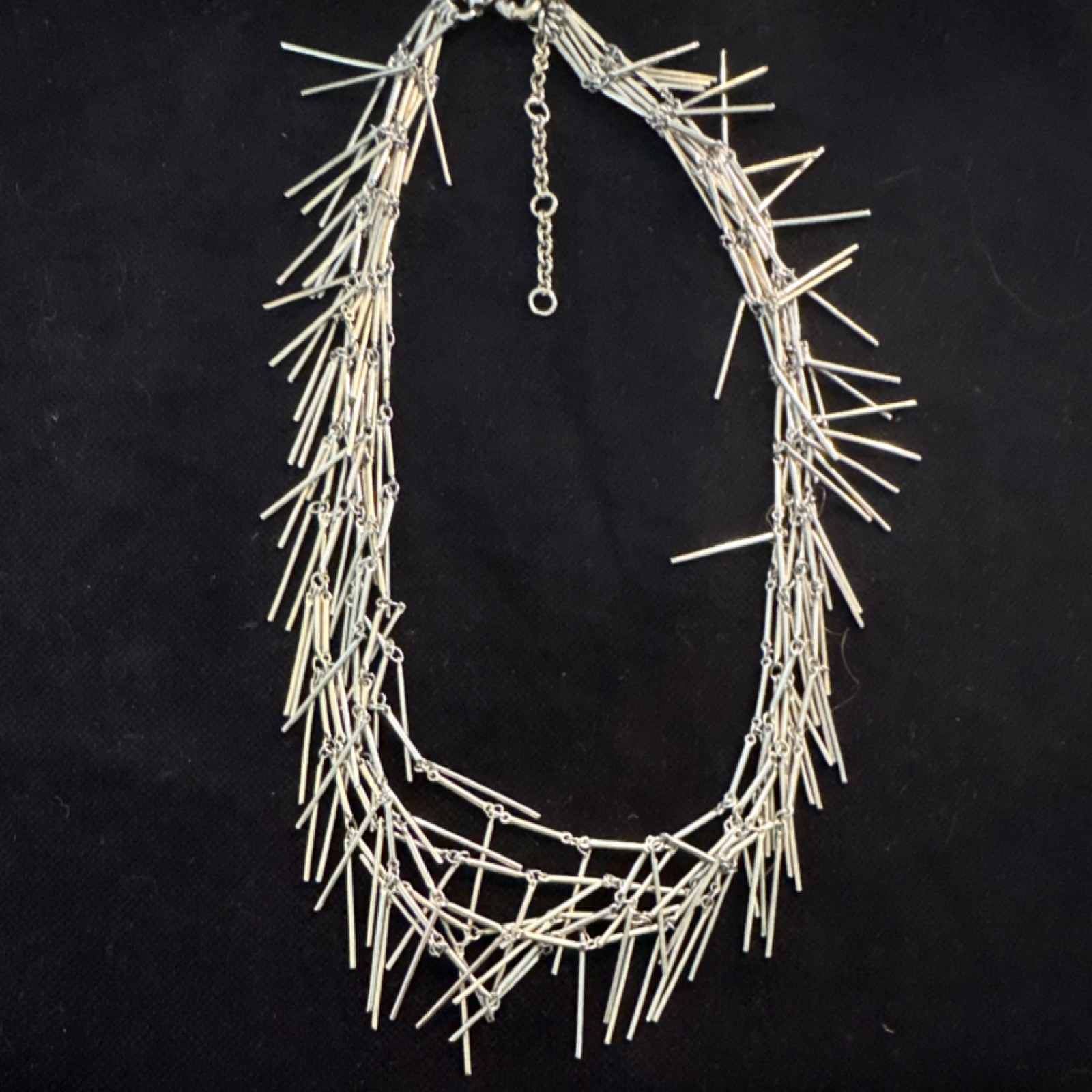 Perry Ellis Silver Tone Statement Bib Necklace Cable Chain Adjustable Signed