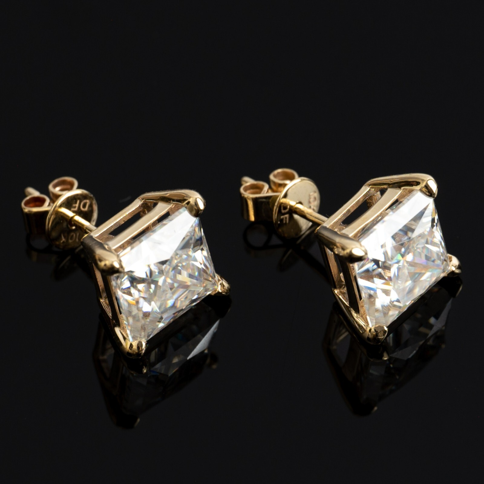 5CTTW Moissanite Square Brilliant Stud Earrings, 10K Gold, 8.5MM, KD009L