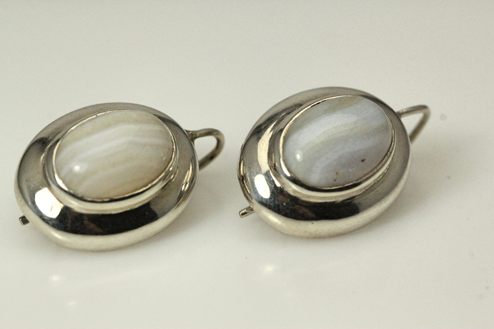 925 Sterling Silver Oval White Stone Hook Earrings 9.1 Grams (EAR4897)