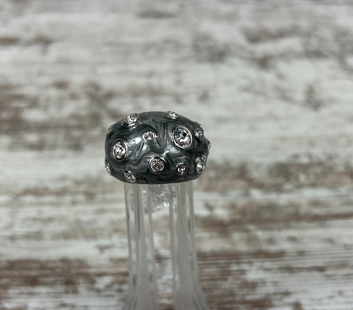 Lia Sophia Panache Ring Size 10 Silver Black Gray Swirls Rhinestones Dramatic!