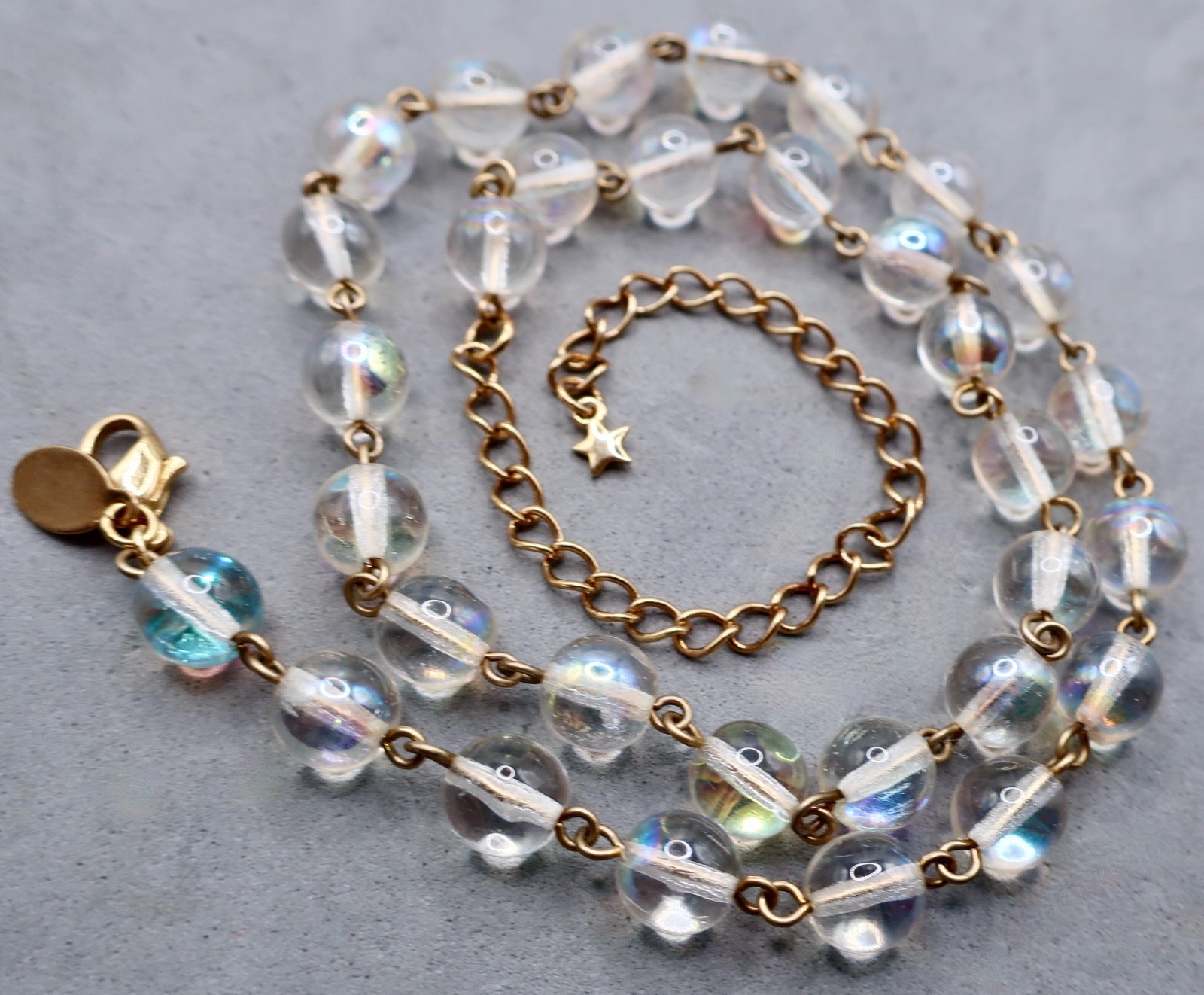 Kirks Folly Vintage Gold Tone AB Lucite? Iridescent Beaded 16-20″ Chain Necklace
