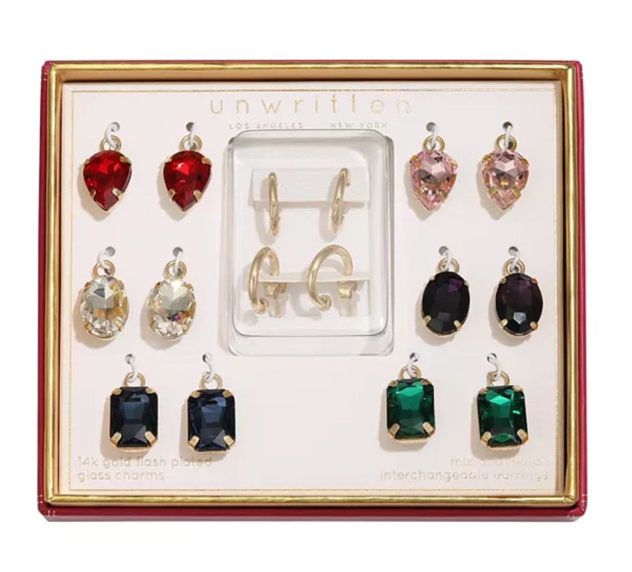 Unwritten Multi-Color Glass Mix and Match Hoop Earring Set – Gold