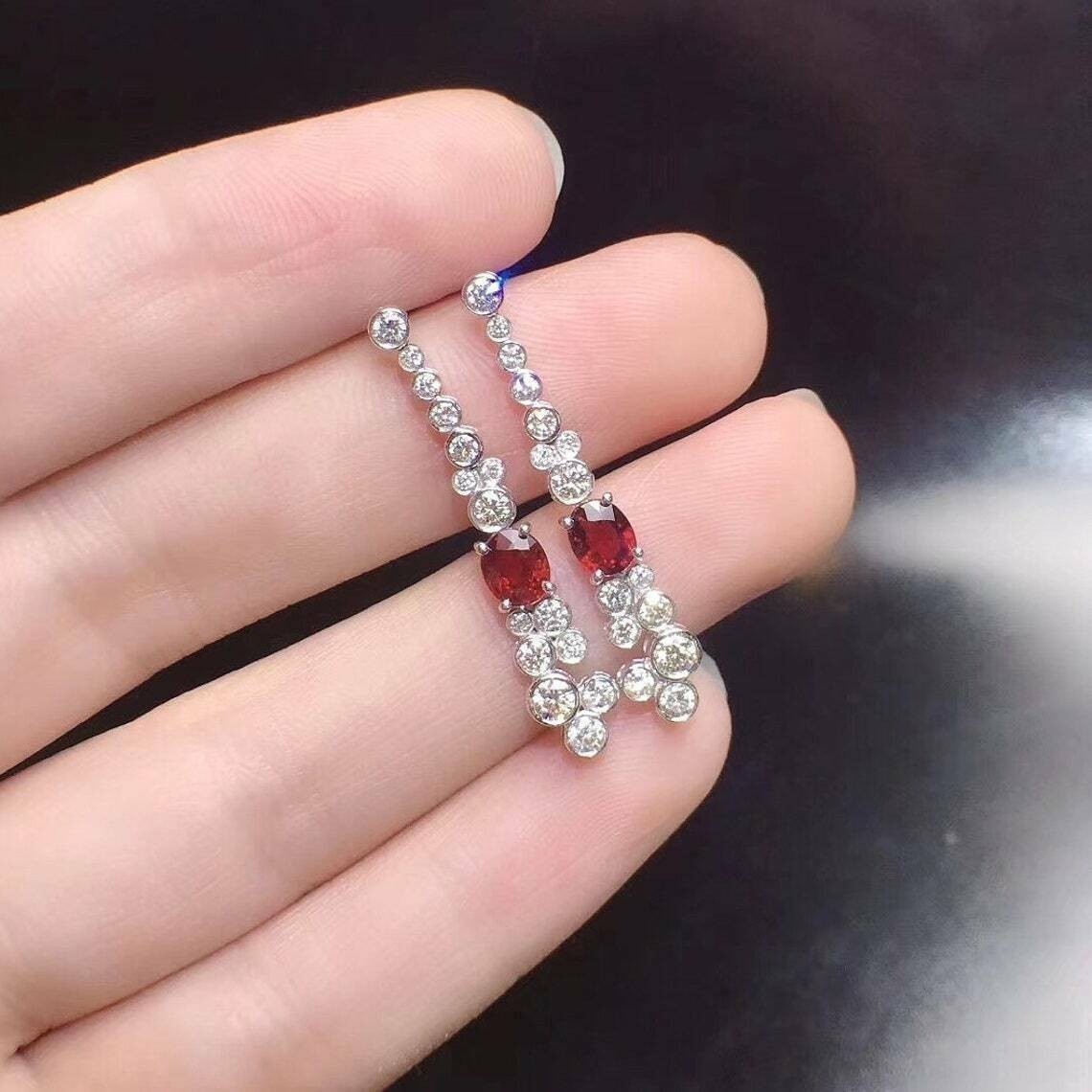 2.20Ct Oval Cut Simulated Red Ruby Lovely Drop Earrings In 14k White Gold Plated