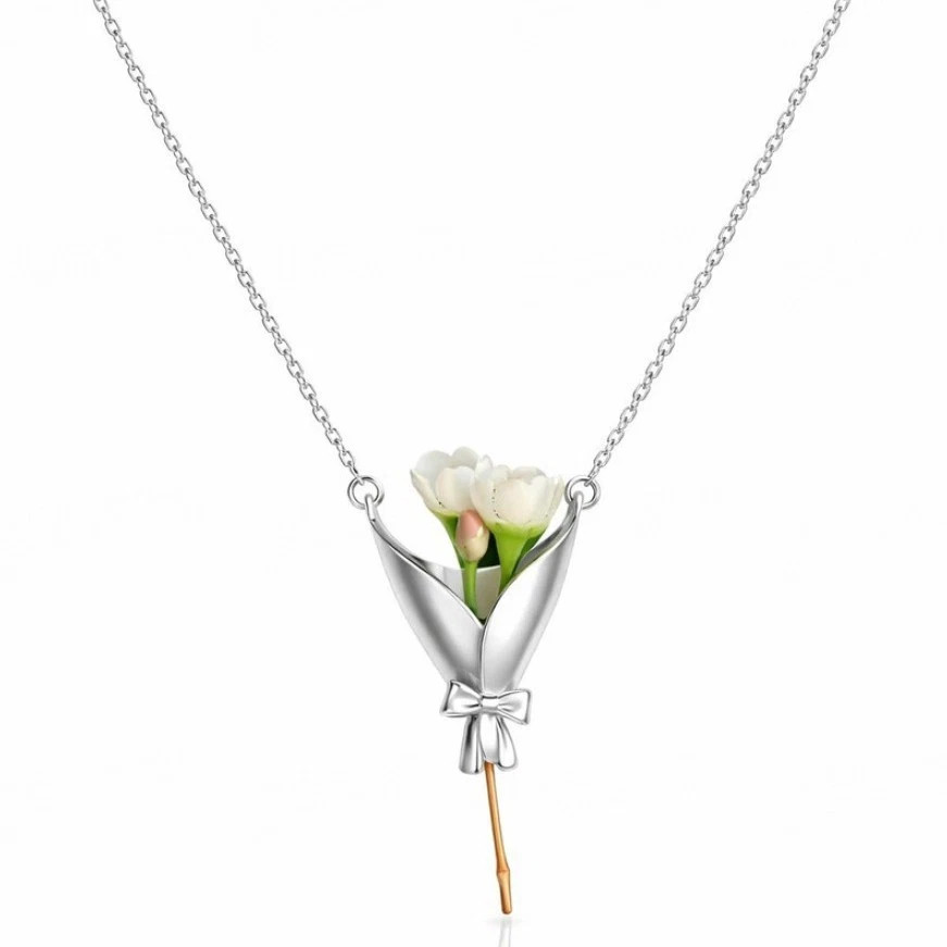 Bouquet Necklace Flower Holder Pendant Floral Vase Necklaces for Women Mom Gift
