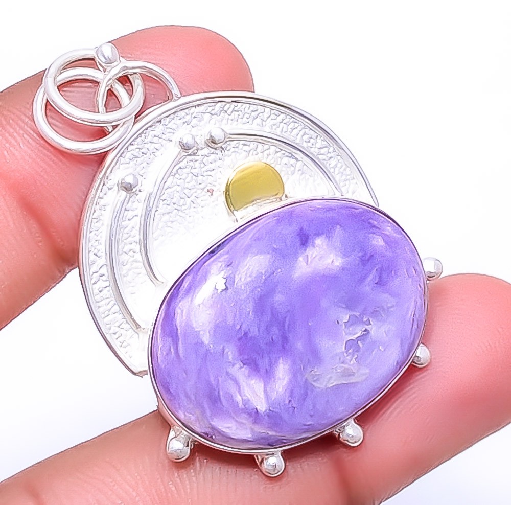 Purple Charoite 925 Sterling Silver Pendant 1.95″ P995444, Christmas Gift