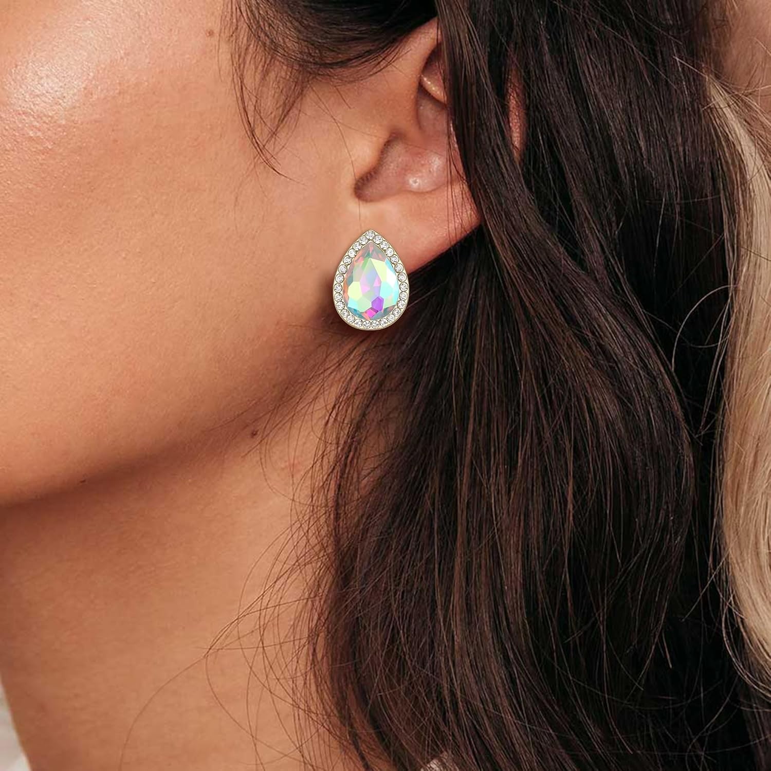 Women’s Austrian Crystal Wedding Teardrop Stud Earrings