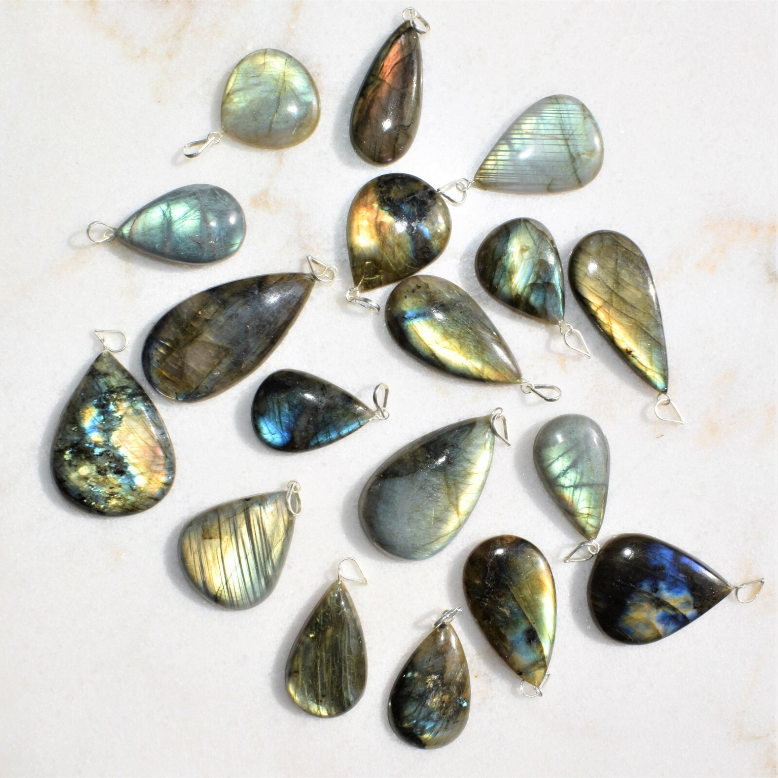 CHARGED AAA Labradorite Teardrop Pendant + 20″ Stainless Steel Chain & Charger