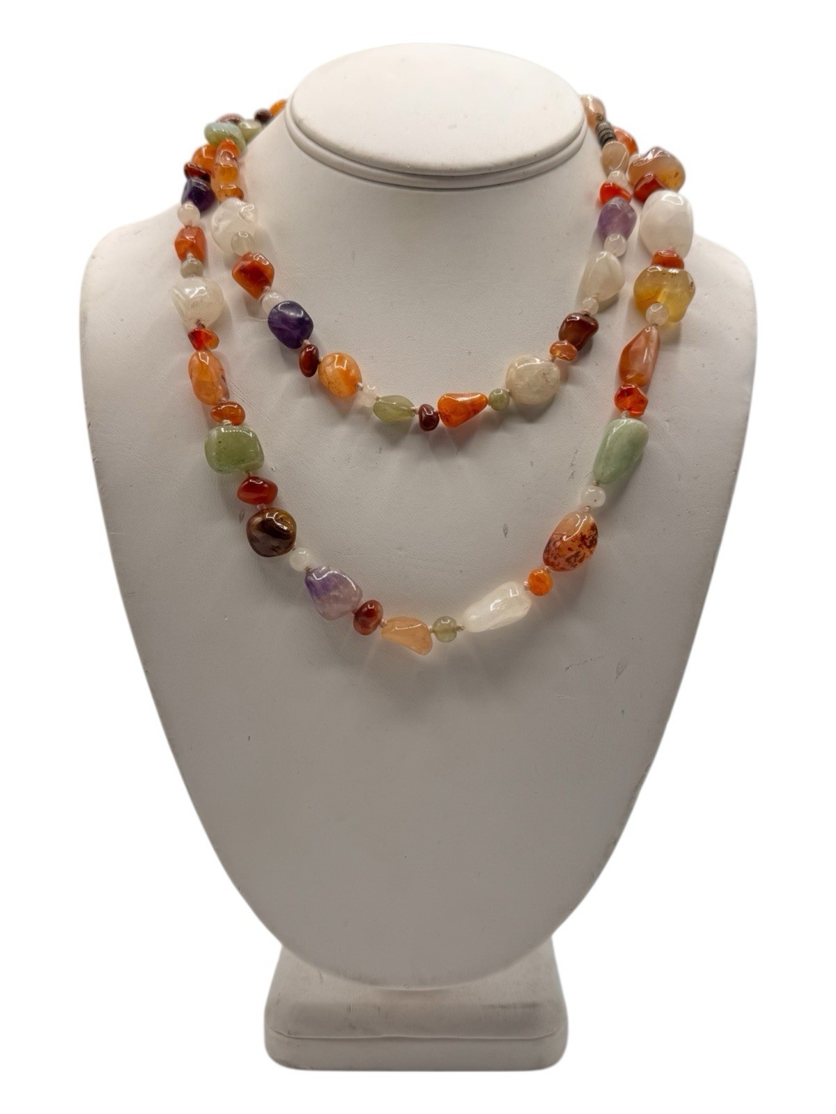 Multi-Color Natural Agate & Gemstone Beaded Necklace With Varied Stone Shapes